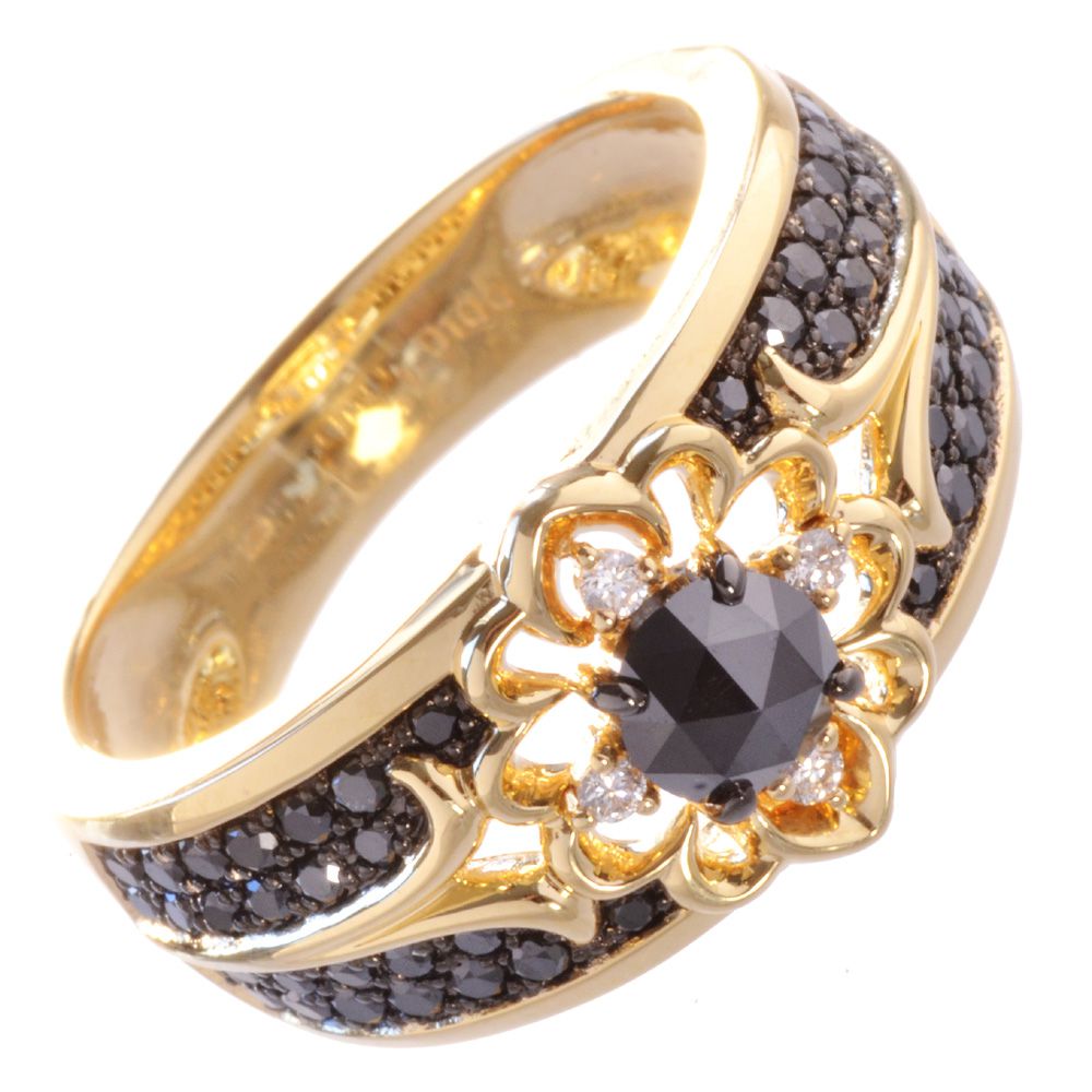 樂天商城 - 指輪 メンズリング K18 18金 ブラックダイヤモンド ダイヤモンド ローズカット 18k イエローゴールド 幅広 男性 日本製 刻印入り 鑑別書付き ごつい 太め 30代 40代 50代 60代