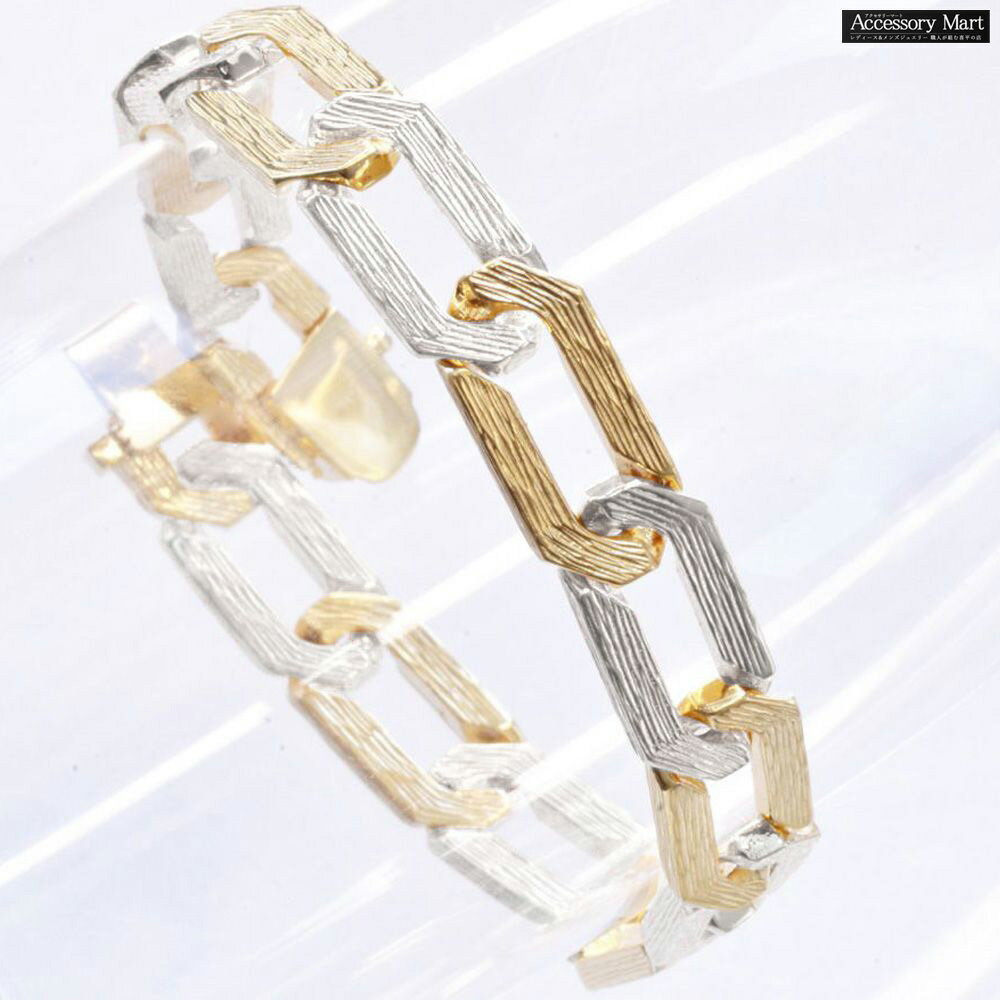 乐天商城 - 【スーパーSALE★15%OFFクーポン】ブレスレット メンズ プラチナ K18 地金 チェーンブレスレット 18金 18K イエローゴールド Pt900 コンビ ヘアライン仕上げ 20cm 幅広 日本製 刻印入り