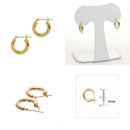 【マラソン同時開催★10%OFFクーポン】18金イエローゴールド15mmフープピアス 3.0φ パイプフープ【即納】