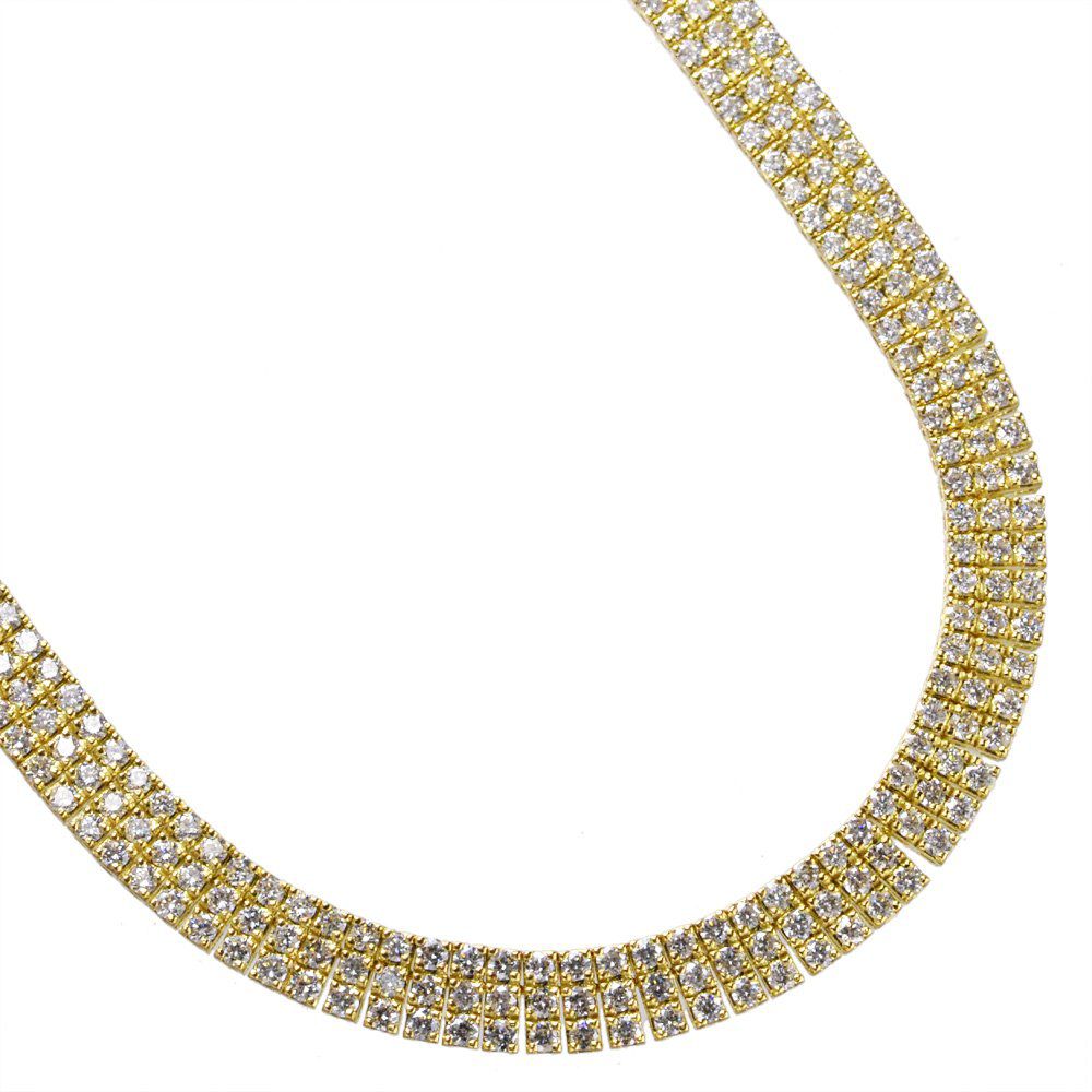 【BLACK FRIDAY★10%OFFクーポン】ダイヤモンド テニスネックレス 18金 K18 18K イエローゴールド 15カラット 3連 テニスチェーン ...