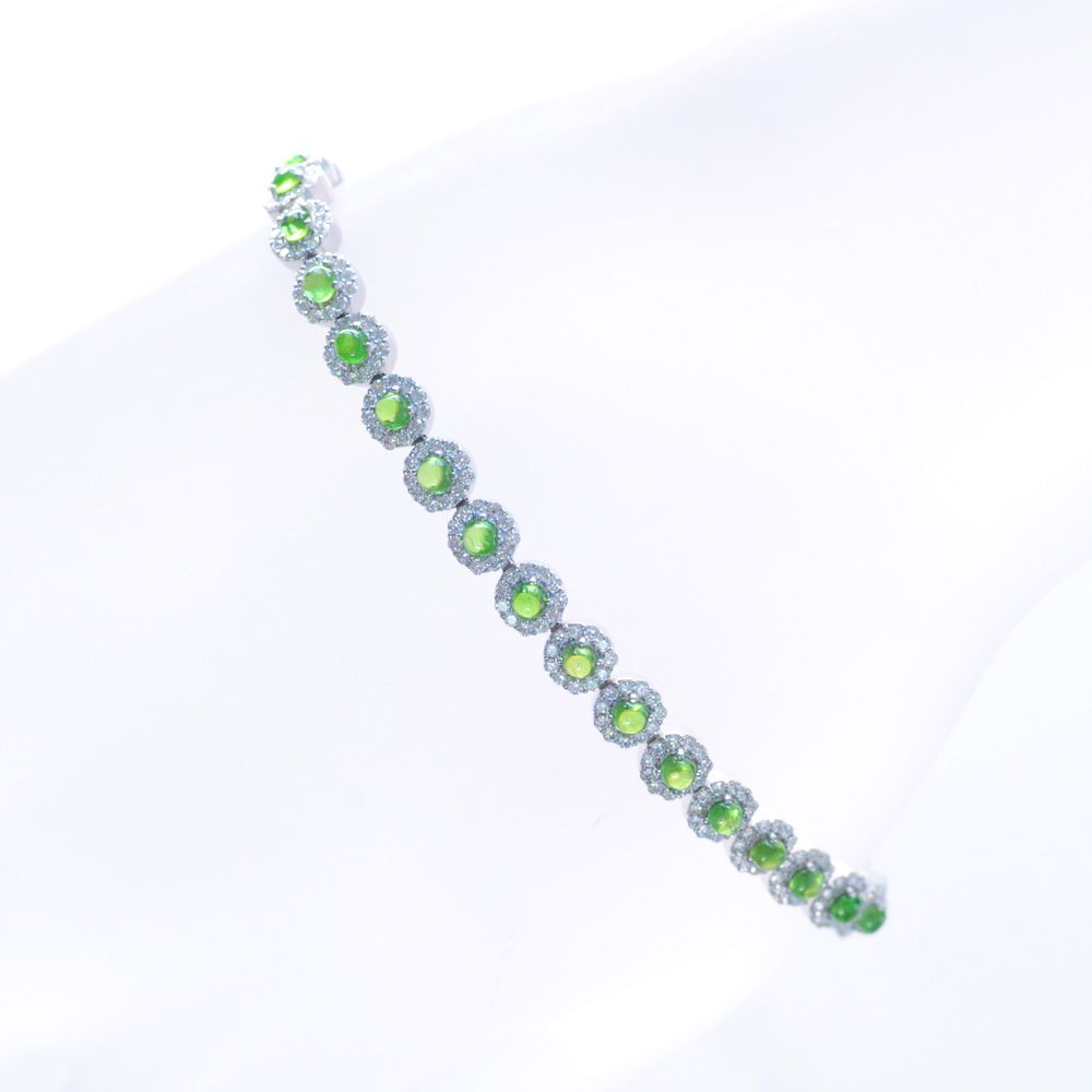 【BLACK FRIDAY★10%OFFクーポン】ブレスレット レディース プラチナ ダイヤモンド デマントイドガーネット カボションカット Pt900 刻印入...