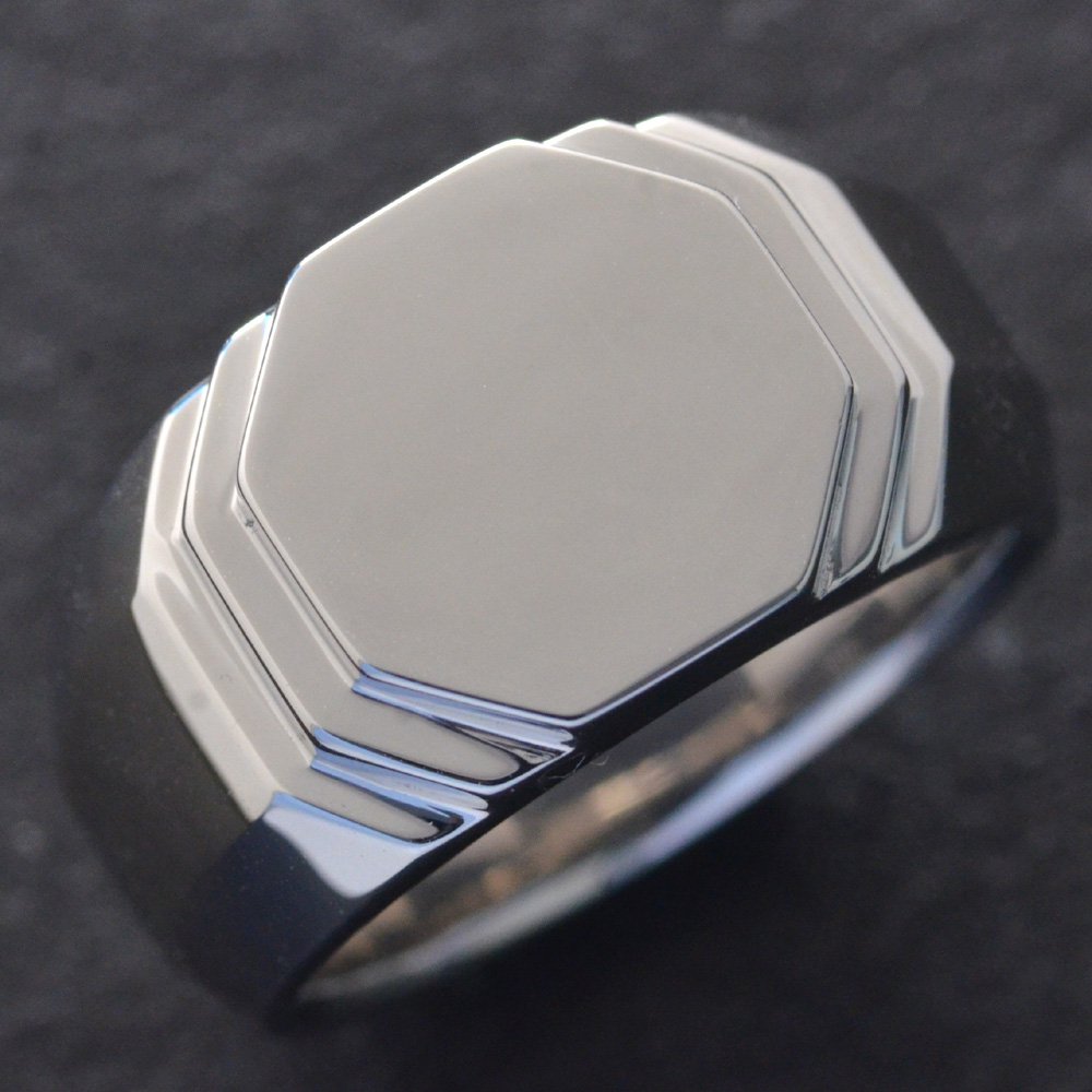 プラチナ リング メンズ 指輪 印台 Pt900 幅広 地金 男性用 日本製 刻印入り ダイヤモンドセット可能 ごつい 太め 裏抜き無し シグネットリング
