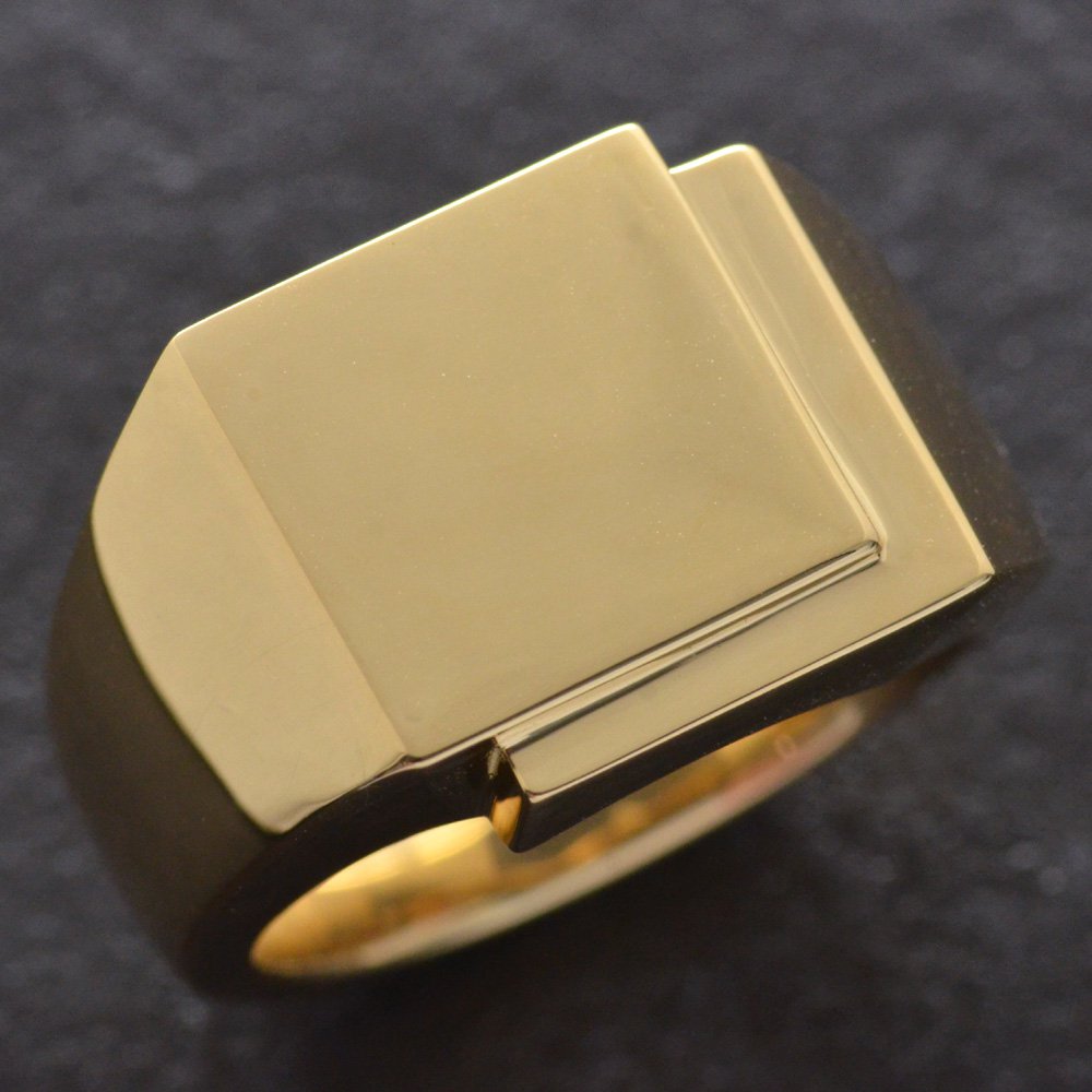 18金 印台 リング 指輪 メンズリング K18 印台リング ゴールド 幅広 地金 男性用 日本製 刻印入り ダイヤモンドセット可能 ごつい 太め 裏抜き有り 軽量化版 シグネットリング