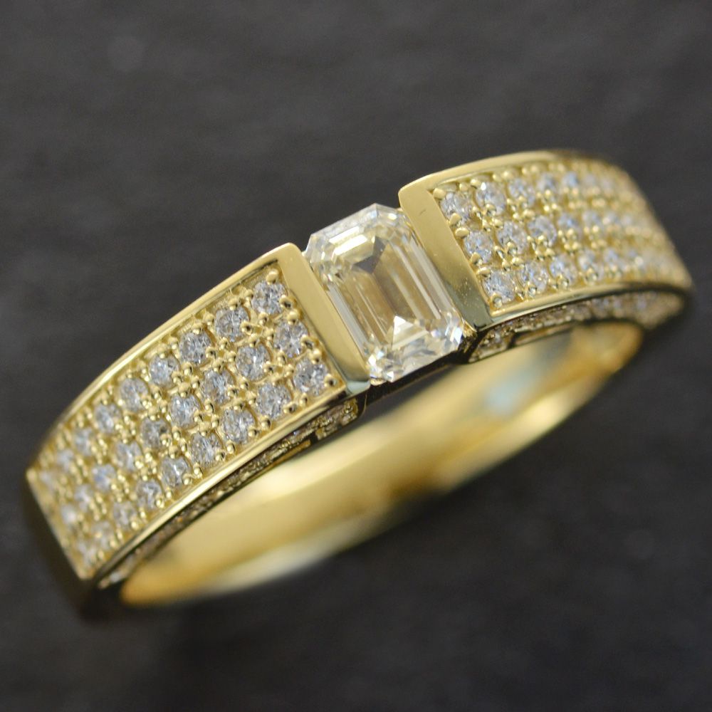 メンズリング 18金 指輪 K18 ゴールド エメラルドカット ダイヤモンド リング メンズ 男女兼用 日本製 刻印入り ユニセックス【人気アイテム】