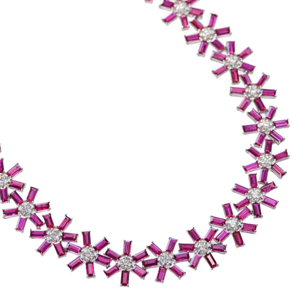 【BLACK FRIDAY★10%OFFクーポン】ネックレス レディース プラチナ Pt850 ルビー 29カラット ダイヤモンド フラワーネックレス 刻印入り...