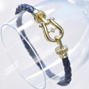 【マラソン同時開催★10%OFFクーポン】ブレスレット メンズ 18金 ゴールド K18 18K 18K バックル ダイヤモンド 革紐 編み込み レザー ネイビ...