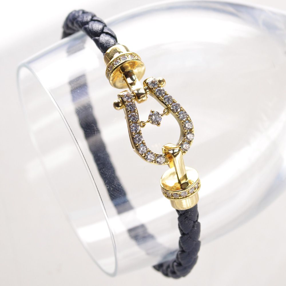アクセサリーマートのダイヤモンド ブレスレット メンズ K18 18K 18金 ゴールド バックル 革紐 編み込み レザー ネイビー 20cm 1.1カラット 日本製 シンプル プレゼント ギフト 【人気アイテム】｜アングル2