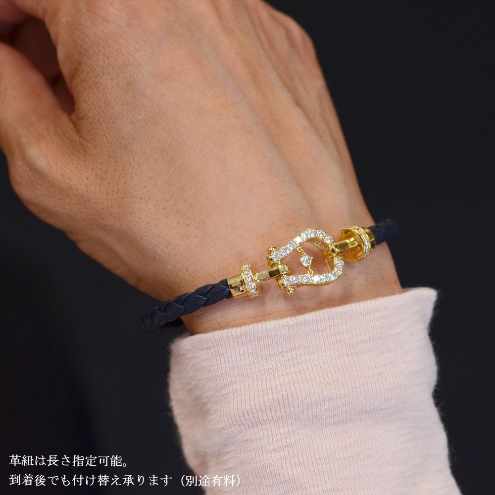 アクセサリーマートのダイヤモンド ブレスレット メンズ K18 18K 18金 ゴールド バックル 革紐 編み込み レザー ネイビー 20cm 1.1カラット 日本製 シンプル プレゼント ギフト 【人気アイテム】｜アングル3
