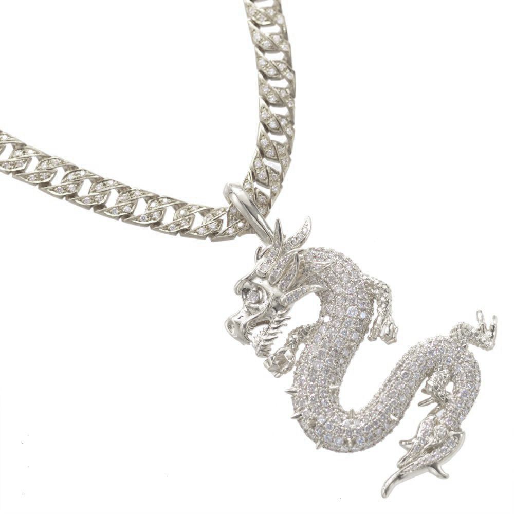喜平 ネックレス 純プラチナ ダイヤモンド 2.2ct Pt999 50cm 喜平チェーン Pt950 龍 ドラゴン ダイヤモンド ペンダントトップ セット リ...