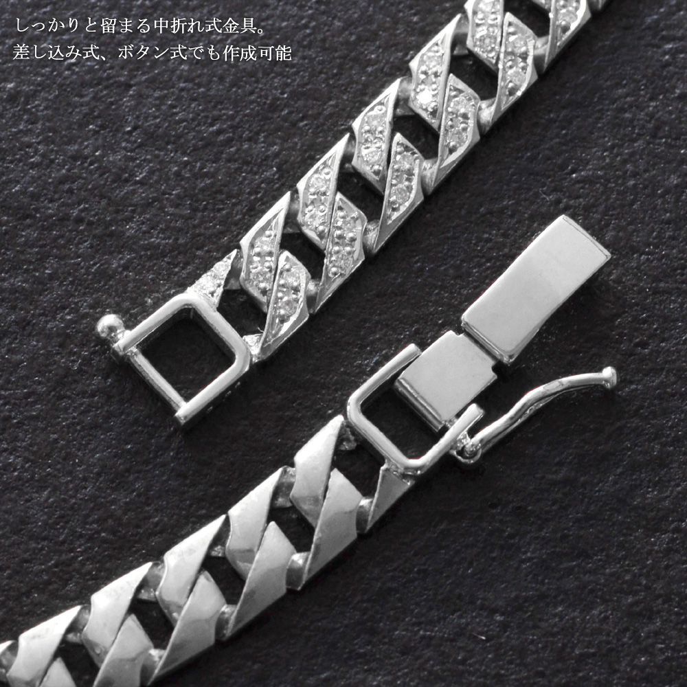 アクセサリーマートの喜平 ブレスレット メンズ プラチナブレスレット プラチナ ダイヤモンド Pt900 20cm リバーシブル 喜平ブレスレット 日本製 刻印入り 長さ指定作成可能 男性用 シンプル 【人気アイテム】【slim】【reversible】【diamond】｜アングル3