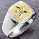 指輪 メンズリング 18金 K18 18K ゴールド プラチナ Pt950 ダイヤモンド 印台 後光留め スター 星 男性用 日本製 刻印入り