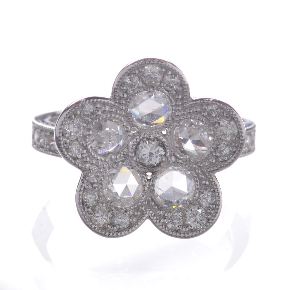 指輪 レディース リング プラチナ ローズカット ダイヤモンド Pt950 フラワー 鑑別書付き 日本製【人気アイテム】