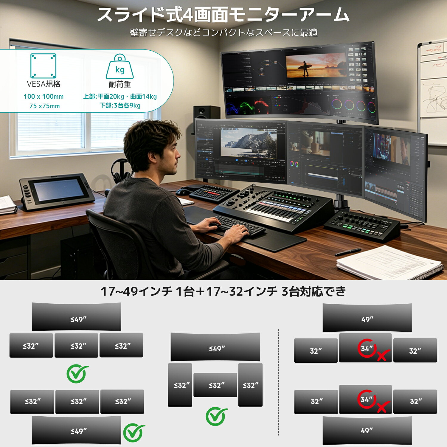 楽天市場】モニターアーム 4画面の通販