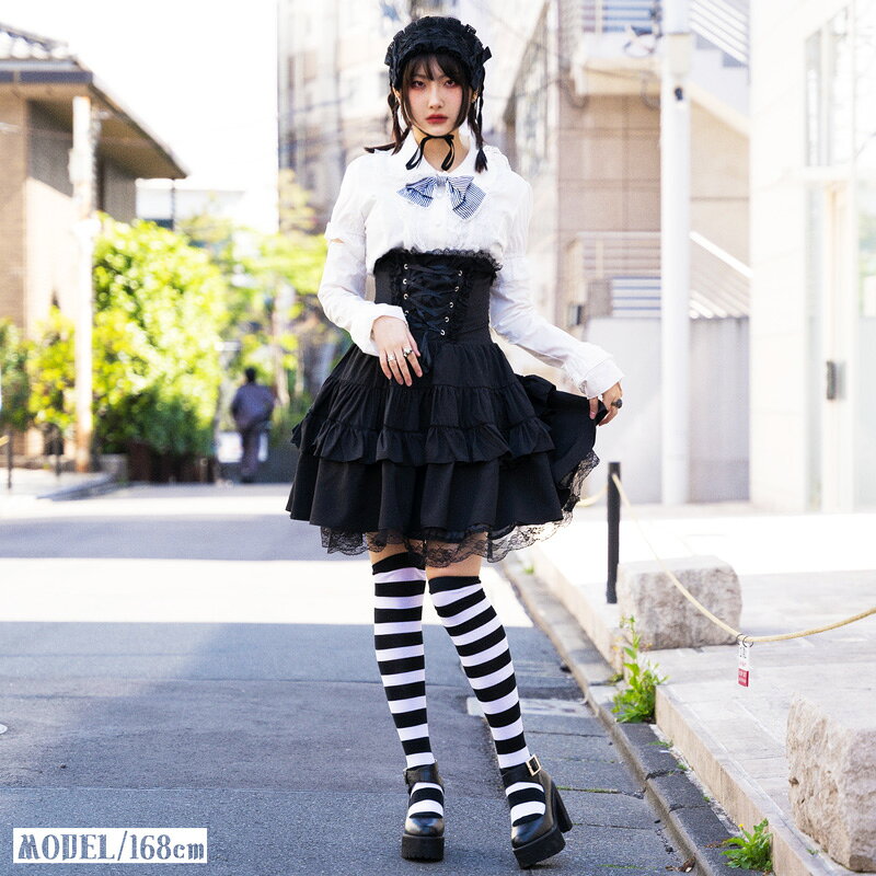 スピンドルBワンピース ゴスロリ ワンピース 黒 ドレス 衣装 服 ゴシック ロリータ ゴス パンク ロック V系 バンギャ スカート ハイウエスト 原宿 原宿系 ファッション レディース メイド コスチューム コスプレ ブラック ストライプ ACDC RAG acdcrag-10012954 ACDC RAG 原宿竹下通り店 サンプル画像2