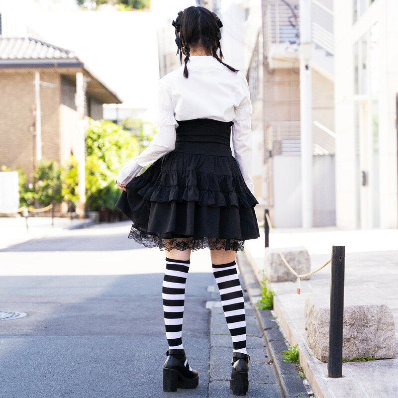 スピンドルBワンピース ゴスロリ ワンピース 黒 ドレス 衣装 服 ゴシック ロリータ ゴス パンク ロック V系 バンギャ スカート ハイウエスト 原宿 原宿系 ファッション レディース メイド コスチューム コスプレ ブラック ストライプ ACDC RAG acdcrag-10012954 ACDC RAG 原宿竹下通り店 サンプル画像3