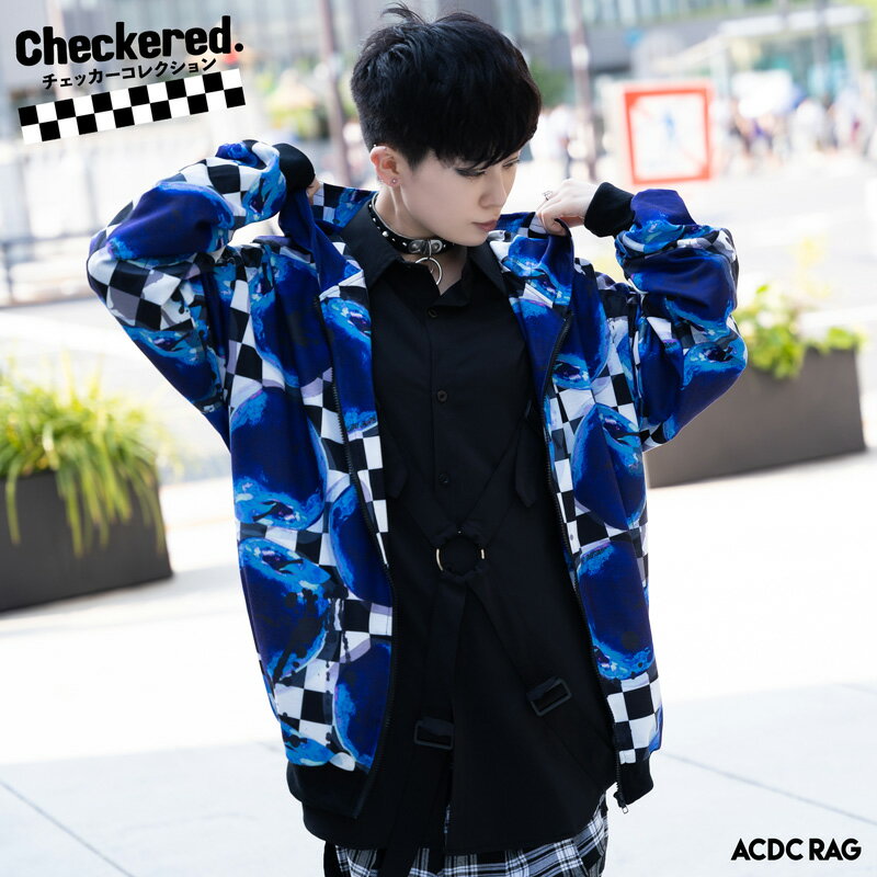 Cアップル ZIP BIGパーカー 長袖 パンク ロック V系 ファッション バンギャ 原宿系 原宿 病み 病みかわいい 派手カワ 個性的 林檎 リンゴ チェック 市松模様 レディース メンズ ビッグシルエット オーバーサイズ 大きいサイズ ブラック ブルー ACDCRAGのサムネイル