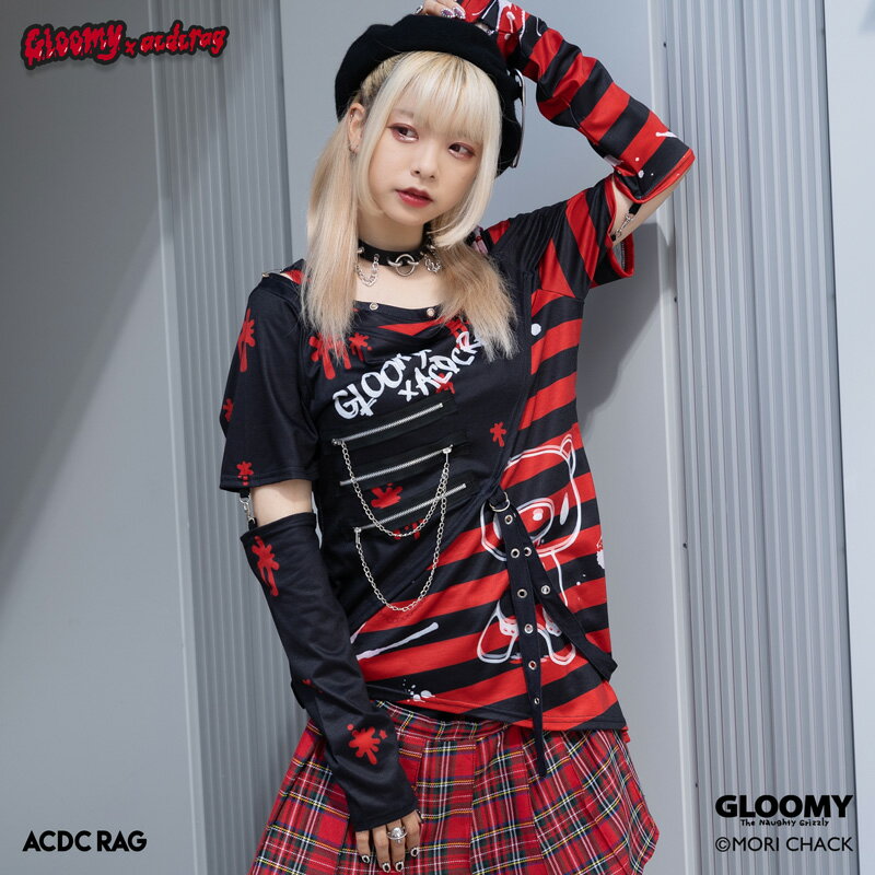y2k PUNK アームカバー付きTシャツ カットソー ロンT スカル ボーダー jr-gblt-03_0.jpg