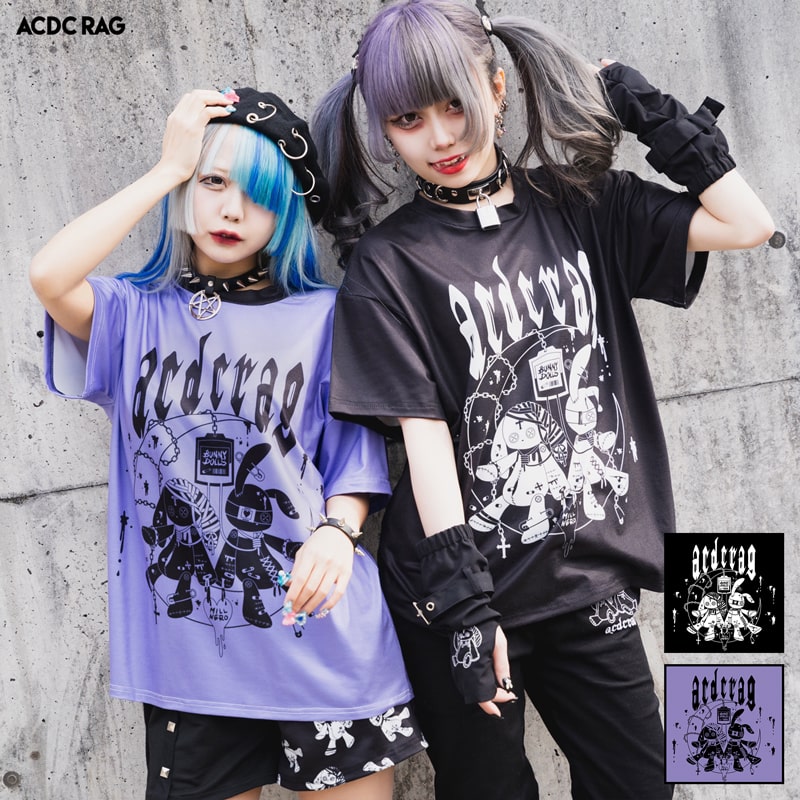 ムーンバニードールズ Tシャツ 半袖 パンク ロック V系 ファッション バンギャ 原宿系 原宿 韓国 病み 病みかわいい 派手カワ うさぎ 個性的 レディース メンズ ユニセックス ビッグシルエット オーバーサイズ 大きいサイズ ACDCRAG メール便可