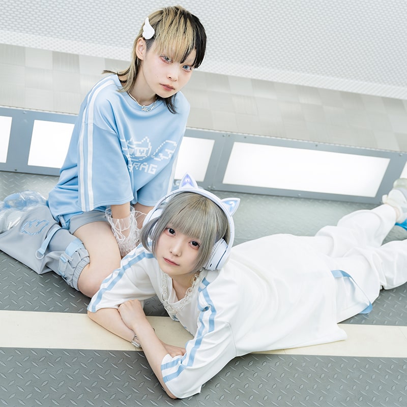 ドットネコ Tシャツ 半袖 原宿 韓国 原宿系 ファッション レディース メンズ かわいい 派手カワ サイドライン 刺繍 ねこ 大きいサイズ ダンス 衣装 ヒップホップ ダンス衣装 個性的 パステルブルー ネイビー ブルー ACDC RAG [メール便可] acdcrag-10017029 ACDC RAG 原宿竹下通り店 サンプル画像3