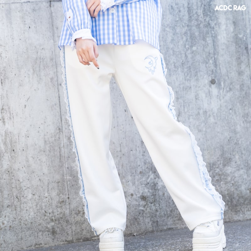 月 ジャージパンツ WH/P.BL 10分丈 原宿 韓国 原宿系 ファッション レディース かわいい 派手カワ サイ..