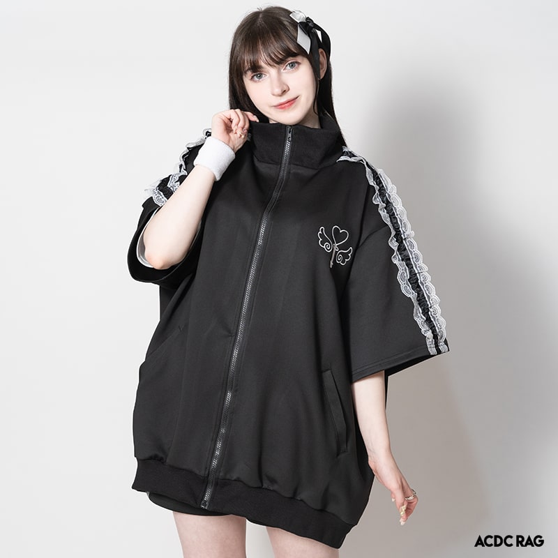 [半袖]魔法 ジャージジャケット BK 半袖 原宿 韓国 原宿系 ファッション レディース かわいい 派手カワ..