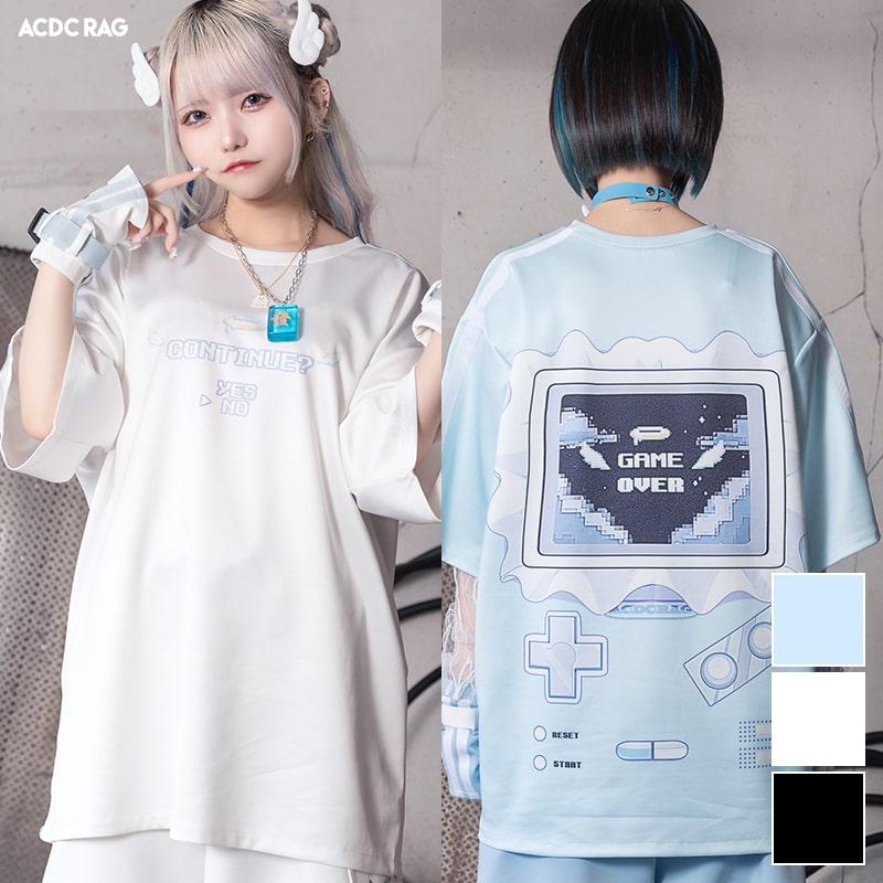 GAME OVER Tシャツ ジャージ 半袖 原宿 原宿系 ファッション 天使界隈 天使 水色界隈 ゲームオーバー レディース メンズ かわいい 派手カワ プリント サイドライン 大きいサイズ 衣装 個性的 …