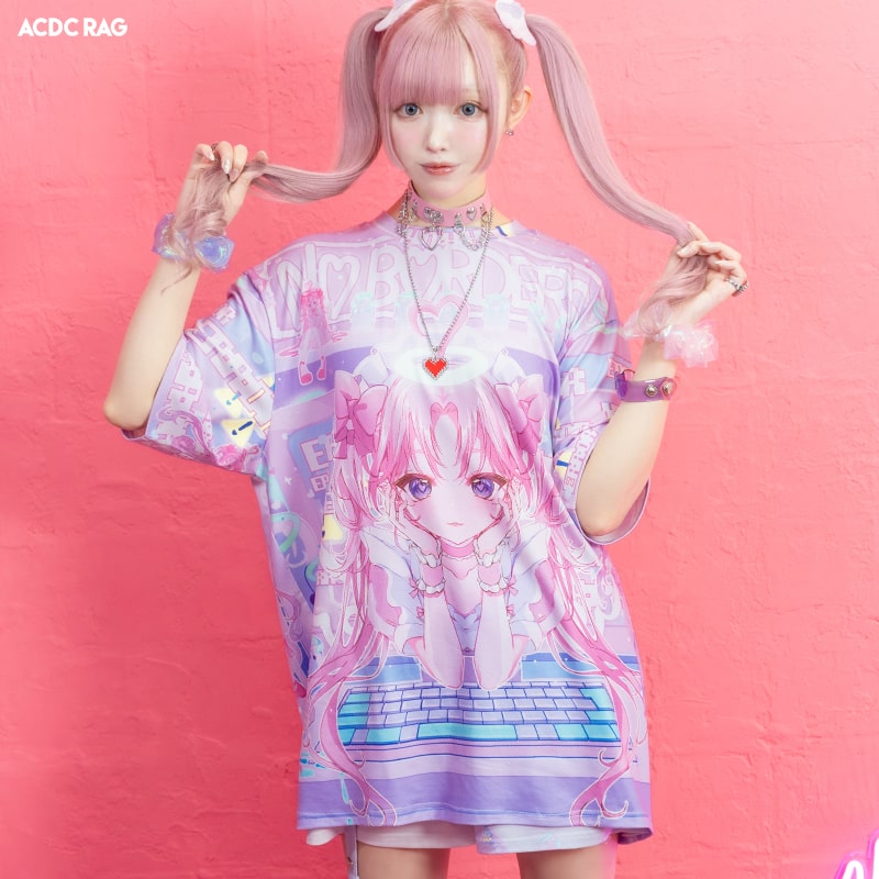 偶像天使 Tシャツ 半袖 ファッション 原宿 原宿系 レディース メンズ ダンス 衣装 ダンス衣装 天使 パステル ゆめかわいい ゆめかわ 地雷系 個性的 派手カワ PeachPunch ピンク 大きいサイズ ACDC RAG [メール便可]