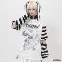 肋骨天使 ロンT Tシャツ 長袖 原宿 原宿系 ファッション ichgochan いちごちゃん コラボ イラスト ボーダー プリント パンク ロック ダーク ホラー 個性的 ダンス 衣装 ダンス衣装 レディース メンズ ホワイト ACDCRAG