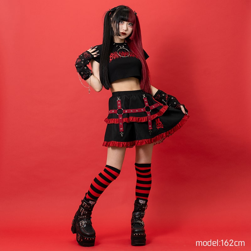 PUNKY バニー アームカバー RED 原宿 原宿系 ファッション うさぎ 病み 病みかわ 地雷 地雷系 ダーク パンク ロック 十字架 チェーン 派手 かわいい 派手かわ 個性的 ダンス 衣装 ダンス衣装 レディース メンズ ブラック レッド ACDCRAG [メール便可]