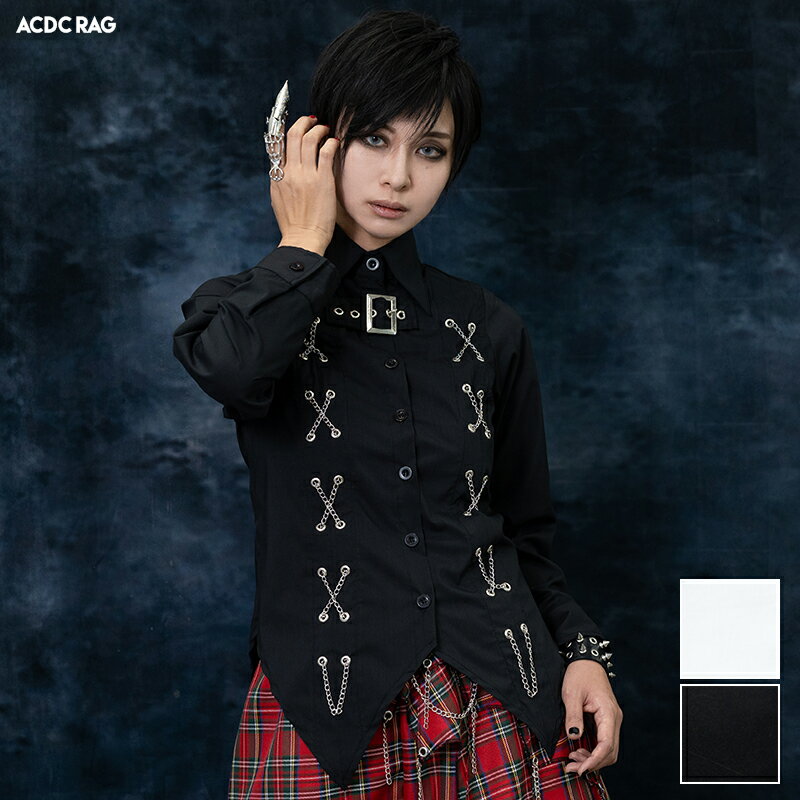 Rakuten - 冥闇 ベルトシャツ 長袖 原宿 原宿系 ファッション V系 ダーク パンク ロック ベルト クロス チェーン 衣装 個性的 サブカル レディース ブラック ホワイト ACDC RAG