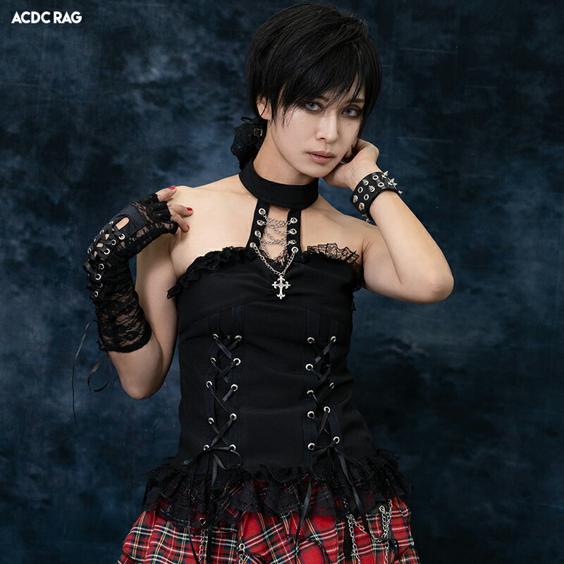冥闇 クロスリボンキャミソール インナー 原宿 原宿系 ファッション V系 ダーク パンク ロック チェーン クロス 衣装 個性的 サブカル レディース ブラック ACDC RAG