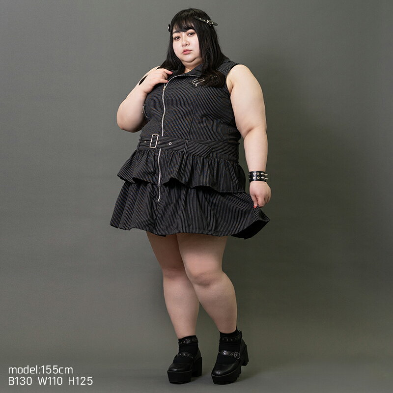 [プラスサイズ]PUNKS ZIPワンピース パンク ファッション ロック V系 ワンピース 黒 ドレス 衣装 服 ゴシック ゴス バンギャ 原宿 原宿系 レディース ライダース ミニ丈 セクシー コスチューム コスプレ ブラック ストライプ 退廃的 クール ACDC RAG