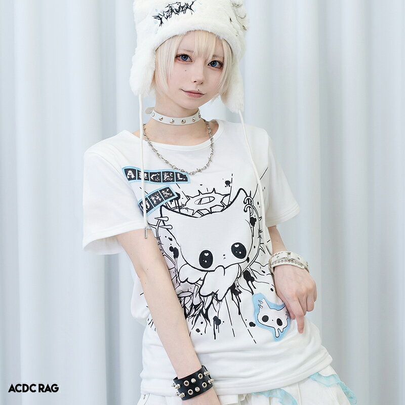 ANGEL PUNK Tシャツ 半袖 原宿系 原宿 ファッション パンク ロック 天使界隈 天使 悪魔 派手 かわいい 派手かわ 個性的 ダンス 衣装 ダンス衣装 ヒップホップ レディース メンズ ホワイト ACDCRAG [メール便可]