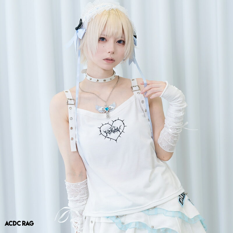 ANGEL PUNK キャミソール インナー 原宿系 原宿 ファッション パンク ロック 天使界隈 天使 悪魔 派手 かわいい 派手かわ 個性的 ダンス 衣装 ダンス衣装 ヒップホップ レディース ホワイト ACDCRAG [メール便可]