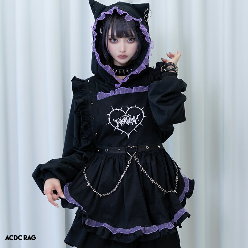 DEVIL PUNK エプロン 原宿系 原宿 ファッション パンク ロック 天使界隈 天使 悪魔 派手 かわいい 派手かわ 個性的 ダンス 衣装 ダンス衣装 ヒップホップ レディース ブラック 大きいサイズ ACDCRAG