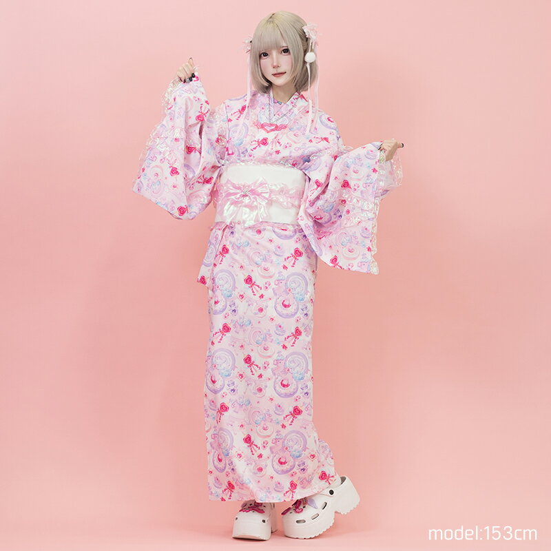 SweetMagicalユニコーン KIMONO 着物 浴衣 和風 原宿 原宿系 ファッション パステル ファンシー ゆめかわ ゆめかわいい 派手カワ リボン 総柄 ハート ユニコーン 大きいサイズ 衣装 個性的 サブカル メンズ レディース ACDC RAG