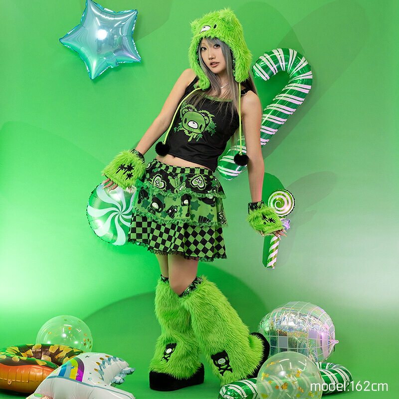 Gloomy x Sophie Powers Jelly スカート ミニ丈 ファッション 原宿系 原宿 病み 病みかわいい 派手カワ ポップ パステル キャンディ グルーミー グルーミー Gloomy 総柄 個性的 レディース ブラック グリーン 大きいサイズ ACDCRAG 3