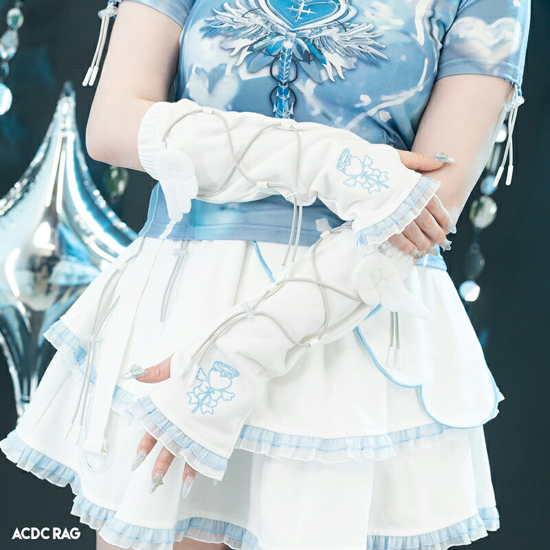 Rakuten - Heart Hack アームカバー WHITE/PASTEL BLUE ファッション 原宿系 原宿 CapsuleBunny サイバー 天使界隈 Y3K 魔法少女 ハート パステル かわいい 個性的 レディース ホワイト ACDC RAG[メール便可]