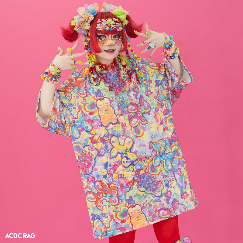 Rakuten - デコラブ ヒュージTシャツ 半袖 ファッション 原宿系 原宿 デコラ カラフル くま グミ お菓子 ポップ かわいい 個性的 レディース メンズ マルチカラー 大きいサイズ ACDCRAG