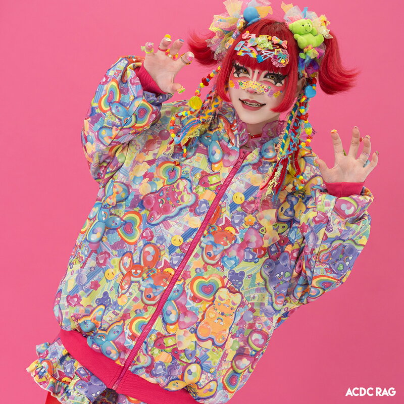 Rakuten - デコラブ ZIPパーカー 長袖 ファッション 原宿系 原宿 デコラ カラフル くま グミ お菓子 ポップ かわいい 個性的 レディース メンズ マルチカラー 大きいサイズ ACDCRAG