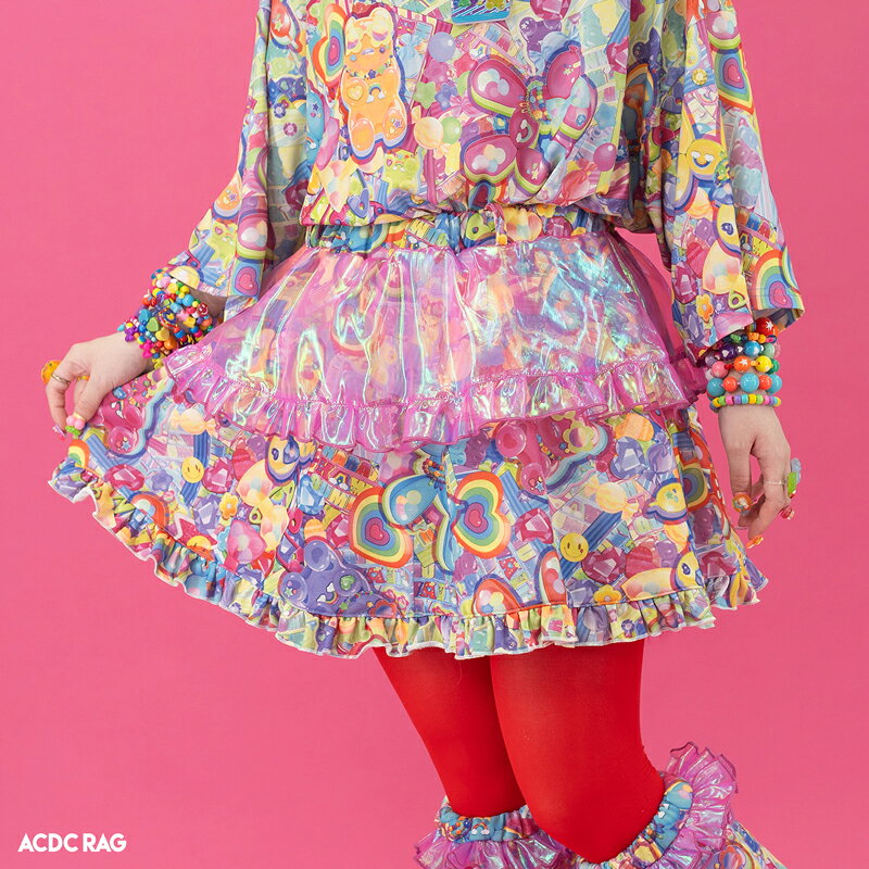 Decolove Falda Mini Largo Moda Harajuku Harajuku Decora Oso de colores Dulces de goma Pop Lindo Único Mujer Hombre Multicolor Talla grande ACDCRAG