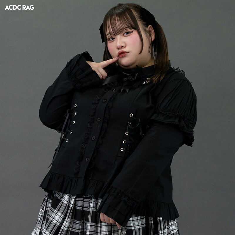 Rakuten - [プラスサイズ]2wayクロスブラウス シャツ 長袖 原宿 原宿系 ファッション V系 ダーク パンク ロック ゴシック ロリータ ゴスロリ チェーン リボン レース 衣装 個性的 レディース ブラック ホワイト 大きいサイズ ACDC RAG