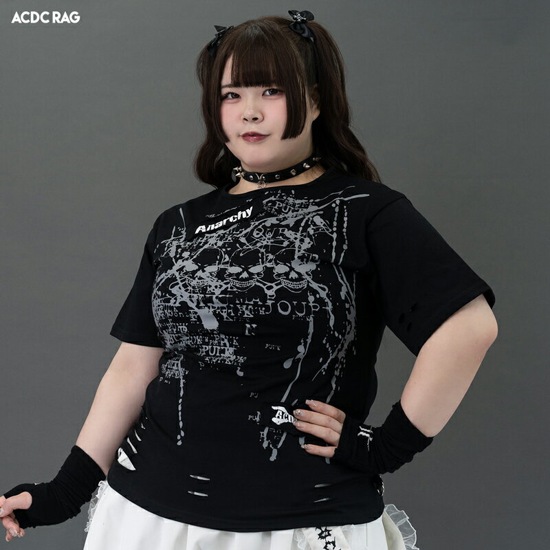 Rakuten - [プラスサイズ]アナーキーT Tシャツ カットソー 半袖 ファッション 原宿 原宿系 レディース Y2K ロック パンク エモパンク 骸骨 ストリート ブラック レディース メンズ 大きいサイズ ACDC RAG [メール便可]