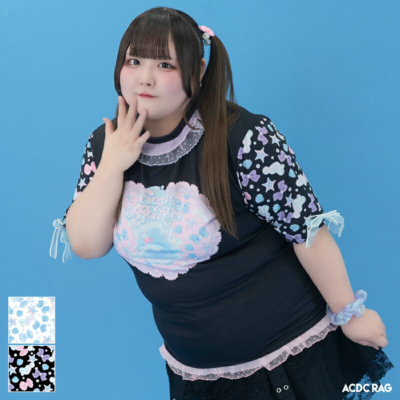 Rakuten - Sugar Aquarium Tシャツ 半袖 ファッション 原宿系 原宿 パステル ファンシー ゆめかわ メルヘン 水族館 お砂糖 フリル レース リボン シュガーアクアリウム 個性的 レディース ブルー ブラック 大きいサイズ ACDC RAG [メール便可]