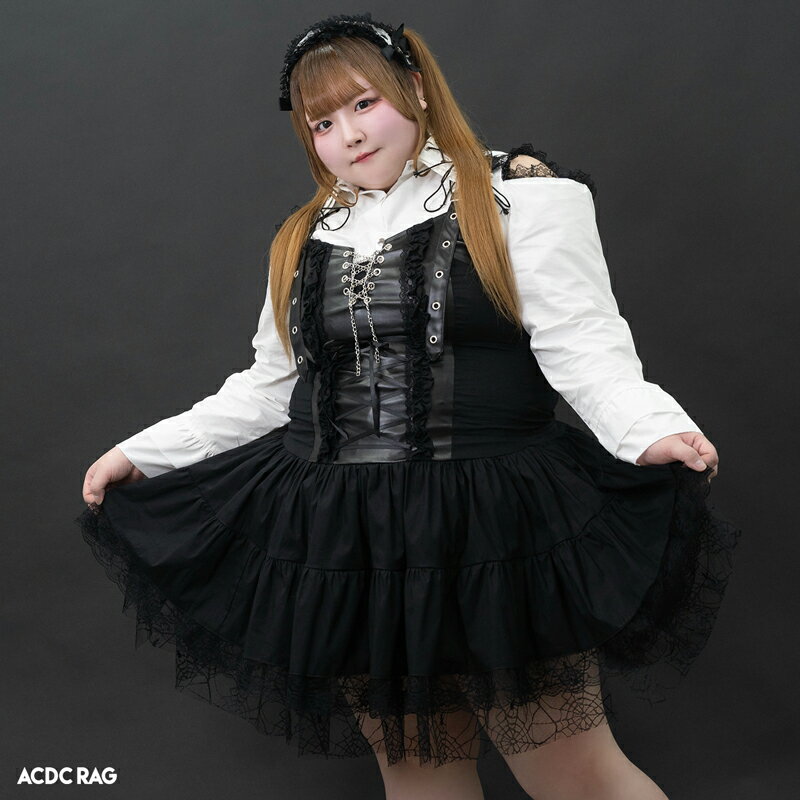 Rakuten - [プラスサイズ]2ダンワンピース 原宿 原宿系 ファッション V系 ダーク パンク ロック レース チェーン 大きいサイズ 衣装 個性的 メンズ レディース ブラック 大きいサイズ ACDC RAG