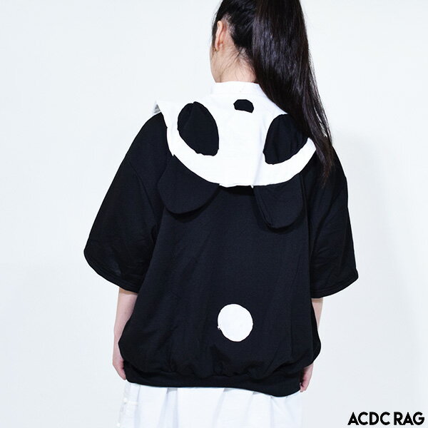 [半袖]パンダセーラー ZIP BIGパーカー ｜ パンダ グッズ パーカー セーラー 半袖 夏 薄手 原宿 原宿系 ファッション レディース メンズ 総柄 派手 かわいい 派手カワ 個性的 パンク ロック 病みかわいい ダンス衣装 黒 ブラック ACDC RAG ACDCRAG