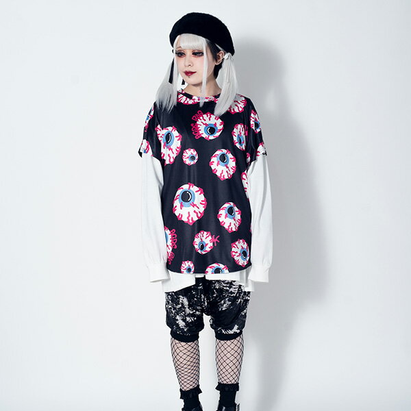 メダマ Tシャツ 原宿 原宿系 Tシャツ 半袖 夏 病みかわいい 派手カワ 総柄 かわいい ファッション メンズ レディース キッズ パンク ロック V系 ダンス 衣装 ダンス衣装 ヒップホップ 個性派 個性的 ACDCRAG [メール便可]