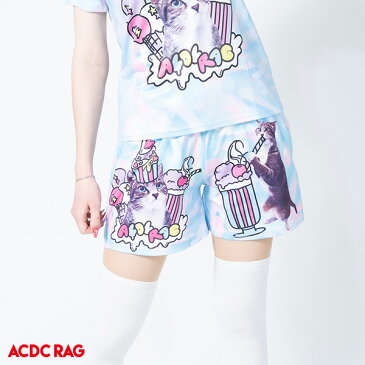 【SALE】ICEアンジショートパンツ パンツ ショーパン ねこ 猫 ネコ アイス スイーツ ゆめかわいい ゆめかわ メルヘン ファンシー 原宿 原宿系 ファッション レディース 個性的 派手カワ パステル ブルー ACDC RAG[メール便可]