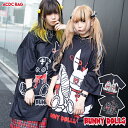 バニードール ヒュージTシャツ 半袖 パンク ロック V系 ファッション バンギャ 原宿系 原宿 韓国 黒 白 病みかわいい 派手カワ 個性的 イラスト うさぎ レディース メンズ ビッグシルエット オーバーサイズ 大きいサイズ ACDCRAG メール便可