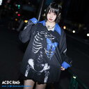 タレバタフライ シャツ 長袖 パンク ロック V系 ファッション バンギャ 原宿系 原宿 韓国 ブルー 病み 病みかわいい 派手カワ 個性的 蝶 骸骨 スケルト...